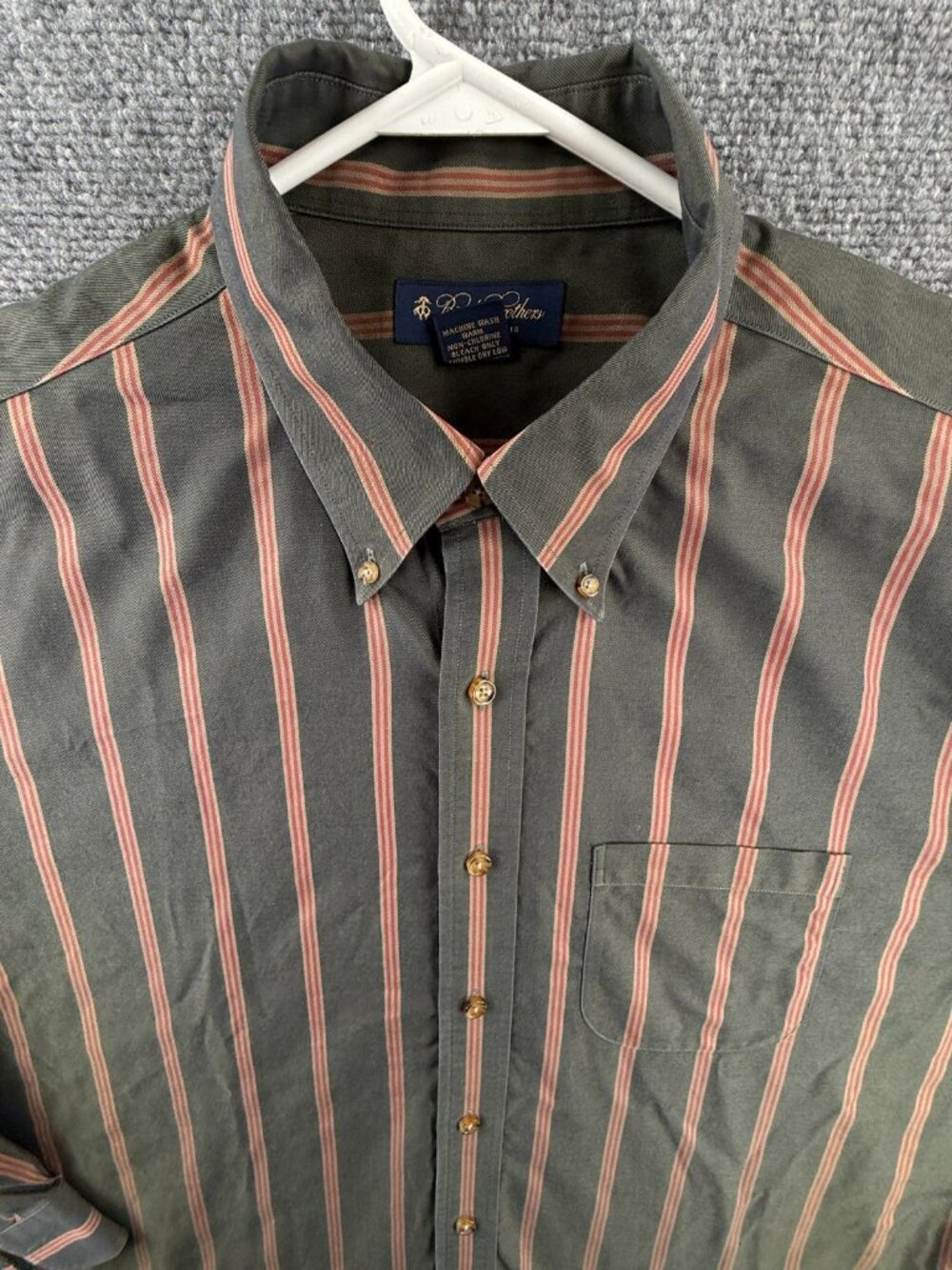 Brooks Brothers Cotton Striped Non-Iron XL Button-Down Green Pocket Mens Shirt